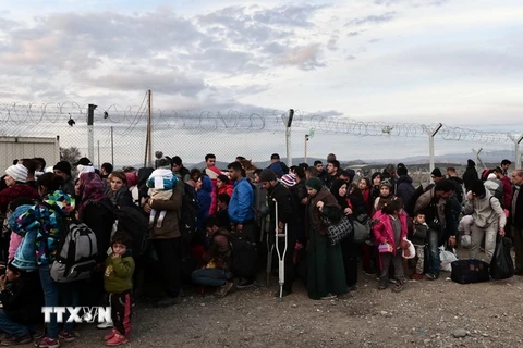 Người tị nạn Syria và Iraq bị mắc kẹt tại khu vực biên giới Hy Lạp- Macedonia ngày 27/2. (Nguồn: AFP/TTXVN)