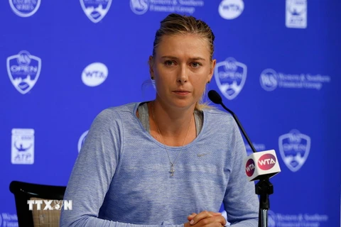 Tay vợt Maria Sharapova tại một cuộc họp báo ở Cincinnati, Ohio, Mỹ ngày 18/8. (Nguồn: AFP/TTXVN)