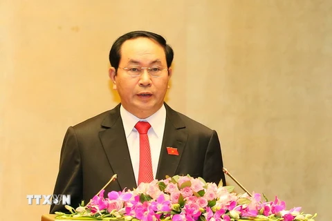  Chủ tịch nước Cộng hòa Xã hội Chủ nghĩa Việt Nam Trần Đại Quang phát biểu tại Lễ tuyên thệ nhậm chức. (Ảnh: Thống Nhất/TTXVN)