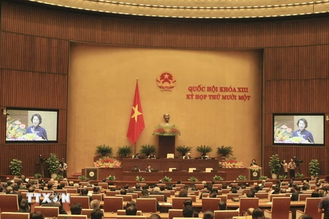 Chủ tịch Quốc hội Nguyễn Thị Kim Ngân phát biểu bế mạc Kỳ họp. (Ảnh: Phạm Kiên/TTXVN)
