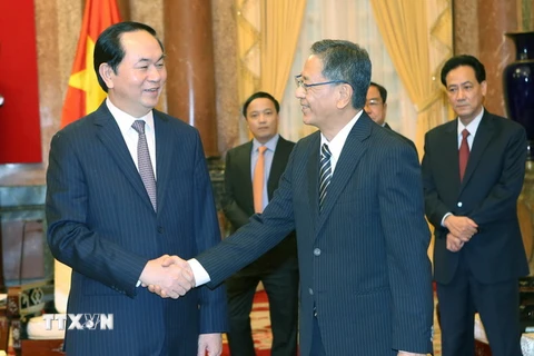 Chủ tịch nước Trần Đại Quang tiếp Ngài Hiroshi Fukada, Đại sứ Nhật Bản tại Việt Nam đến chào xã giao. (Ảnh: Nhan Sáng/TTXVN)