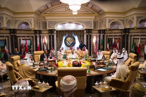 Tổng thống Mỹ Barack Obama (giữa, trái), Quốc vương Saudi Salman (giữa) và lãnh đạo các nước GCC tại hội nghị. (Nguồn: AFP/TTXVN)