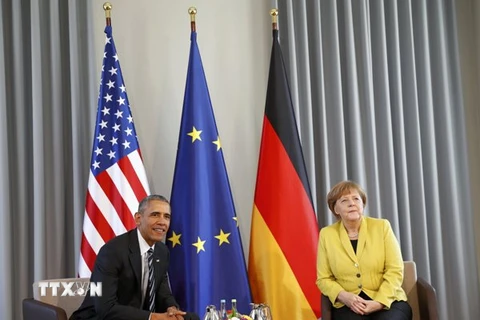 Ngày 24/4, tại Hanover, Thủ tướng Đức Angela Merkel (phải) có cuôc hội đàm với Tổng thống Mỹ Barack Obama. (Nguồn: AFP/TTXVN)