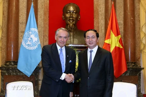 Chủ tịch nước Trần Đại Quang tiếp ông Jan Eliasson, Phó Tổng thư ký Thường trực Liên hợp quốc sang thăm và làm việc tại Việt Nam. (Ảnh: Nhan Sáng/TTXVN)