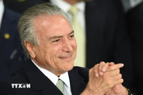 Ông Michel Temer trong lễ nhậm chức Tổng thống lâm thời ở Brasilia ngày 12/5. (Nguồn: AFP/TTXVN)