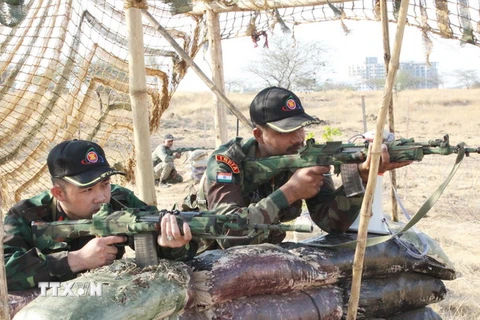 Việt Nam tham gia diễn tập huấn luyện thực binh kết hợp Hành động mìn nhân đạo và Gìn giữ hòa bình (FTX-2016) diễn ra từ ngày 2-8/3 tại Ấn Độ. (Ảnh: Hồng Pha/TTXVN)
