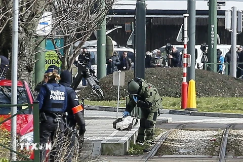 Cảnh sát Bỉ trong chiến dịch truy quét khủng bố ở Schaerbeek ngày 25/3. (Nguồn: EPA/TTXVN)