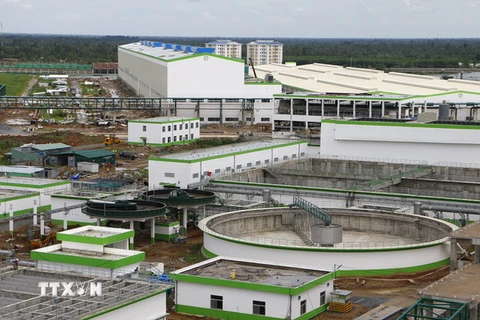 Hệ thống xử lý nước thải của nhà máy giấy Lee&Man Việt Nam đã xây dựng xong phần thô. (Ảnh: Duy Khương/TTXVN)