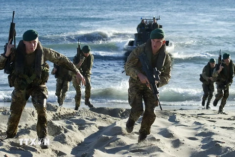 Cuộc tập trận đổ bộ mang tên "Rắn biển" của binh sỹ Anh diễn ra tại Gibraltar. (Nguồn: AFP/TTXVN)