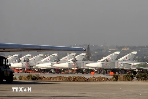 Các máy bay chiến đấu của Nga tại căn cứ quân sự ở tỉnh Latakia, miền tây bắc Syria ngày 16/2. (Nguồn: AFP/TTXVN)
