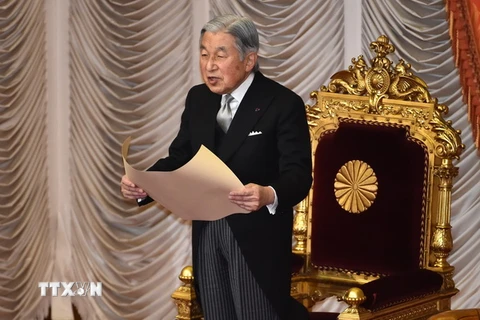 Nhật Hoàng Akihito phát biểu tại phiên họp Quốc hội ở Tokyo ngày 4/1. (Nguồn: AFP/TTXVN)