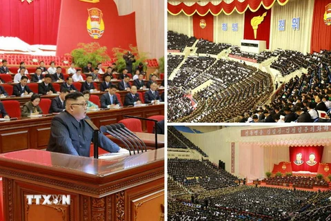 Nhà lãnh đạo Kim Jong-un phát biểu tại Đại hội Đoàn thanh niên của Triều Tiên. (Nguồn: YONHAP/TTXVN)