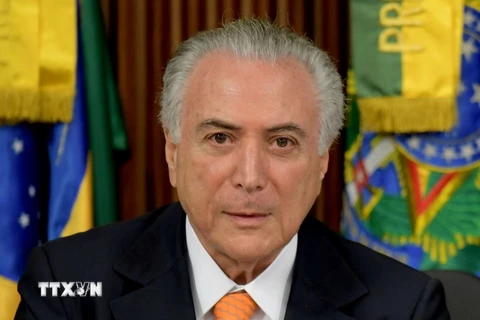 Tổng thống Michel Temer phát biểu tại Hội nghị xúc tiến đầu tư ở Brasilia ngày 13/9. (Nguồn: AFP/TTXVN)