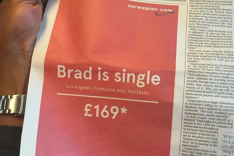 Quảng cáo 'Brad độc thân' của Norwegian Airlines. (Nguồn: Times)
