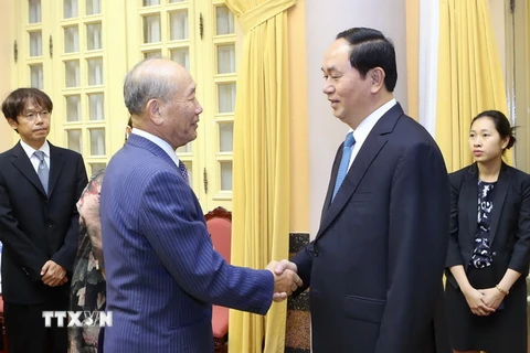Chủ tịch nước Trần Đại Quang tiếp ông Yoshihiko Nakagaki. (Ảnh: Nhan Sáng/TTXVN)