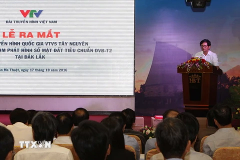 Ông Trần Bình Minh, Ủy viên Trung ương Đảng, Tổng Giám đốc Đài Truyền hình Việt Nam phát biểu tại buổi lễ. (Ảnh: Dương Giang/TTXVN)