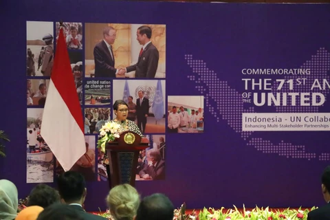 Ngoại trưởng Indonesia Retno Marsudi phát biểu tại Lễ kỷ niệm. (Ảnh: Đỗ Quyên/Vietnam+)