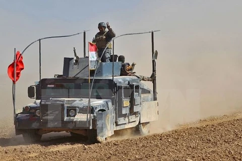 Lực lượng Chính phủ Iraq trong chiến dịch truy quét IS tại Qayyarah, Mosul ngày 20/10. (Nguồn: AFP/TTXVN)