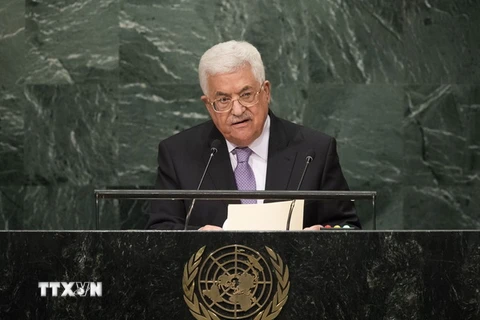 Tổng thống Palestine Mahmoud Abbas phát biểu tại Khóa họp Đại hội đồng LHQ ở New York ngày 22/9. (Nguồn: AFP/TTXVN)