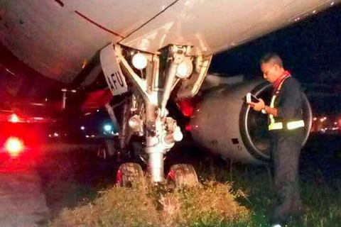 Máy bay mang số hiệu AK6443 của hãng hàng không AirAsia bị trượt bánh. (Nguồn: Nst.com.my)