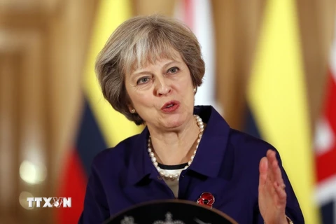 Thủ tướng Anh Theresa May phát biểu tại một sự kiện ở London ngày 2/11. (Nguồn: AFP/TTXVN)