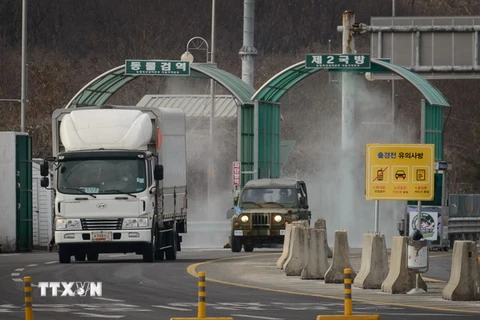 Một điểm kiểm soát gần Khu phi quân sự giữa Triều Tiên và Hàn Quốc ở Paju ngày 11/2. (Nguồn: AFP/TTXVN)