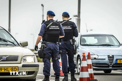 Cảnh sát Hà Lan tuần tra khu vực xung quanh sân bay Schipol ngày 2/8. (Nguồn: EPA/TTXVN)