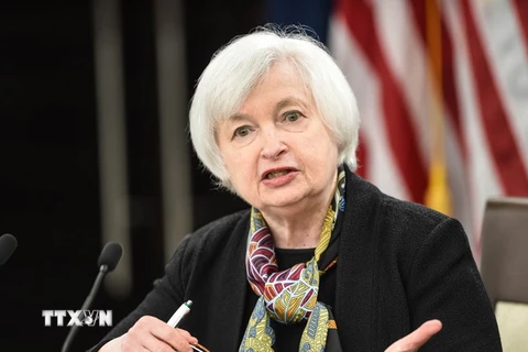 Chủ tịch FED Janet Yellen phát biểu tại cuộc họp báo ở thủ đô Washington ngày 16/3. (Nguồn: AFP/TTXVN)