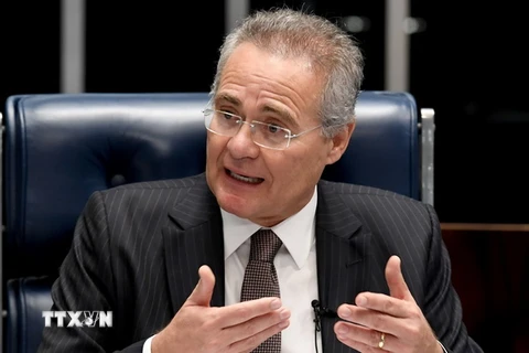 Chủ tịch Thượng viện Renan Calheiros tại phiên điều trần ở Thượng viện Brazil ngày 1/12. (Nguồn: AFP/TTXVN)