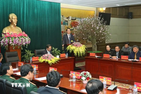 Chủ tịch nước Trần Đại Quang làm việc với Ban Thường vụ Thành ủy Hải Phòng. (Ảnh: Nhan Sáng/TTXVN)