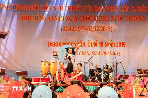 Chương trình nghệ thuật đặc biệt với chủ đề “Nhịp cầu hữu nghị tình đoàn kết Việt-Lào anh em”. (Ảnh: Phạm Kiên/TTXVN)