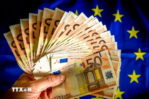Những tờ tiền giấy mệnh giá 50 Euro trưng bày tại Lille, Pháp. (Nguồn: AFP/TTXVN)
