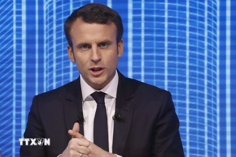 Ứng cử viên Emmanuel Macron phát biểu tại một diễn đàn ở Paris ngày 23/2. (Nguồn: AFP/TTXVN)