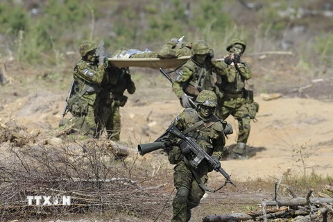 Binh sỹ Estonia tham gia cuộc tập trận của NATO tại Tapa ngày 12/5. (Nguồn: THX/TTXVN)