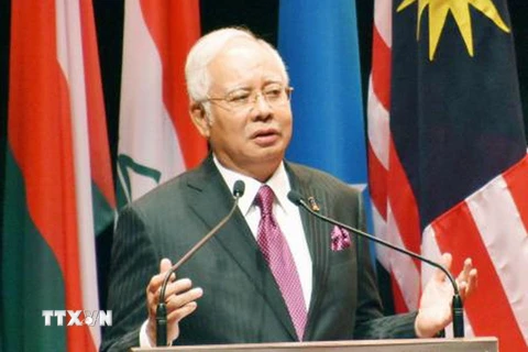 Thủ tướng Malaysia Najib Razak phát biểu tại cuộc họp ở Kuala Lumpur ngày 19/1. (Nguồn: Kyodo/TTXVN)