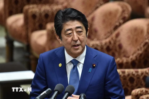 Thủ tướng Nhật Bản Shinzo Abe phát biểu tại cuộc họp ở Tokyo ngày 24/2. (Nguồn: AFP/TTXVN)