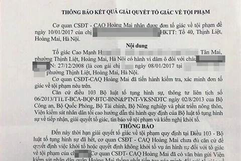 Yêu cầu Hà Nội khẩn trương xác minh vụ xâm hại trẻ em ở quận Hoàng Mai