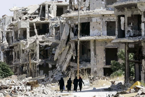 Cảnh đổ nát do chiến sự ở thành phố Homs, miền trung Syria ngày 19/9/2016. (Nguồn: AFP/TTXVN)
