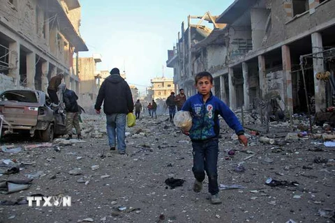 Cảnh đổ nát ở thị trấn Binnish, ngoại ô Idlib ngày 12/1. (Nguồn: AFP/TTXVN)