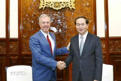 Chủ tịch nước Trần Đại Quang tiếp Ngài Ted Osius, Đại sứ Hoa Kỳ tại Việt Nam. (Ảnh: Nhan Sáng/TTXVN)