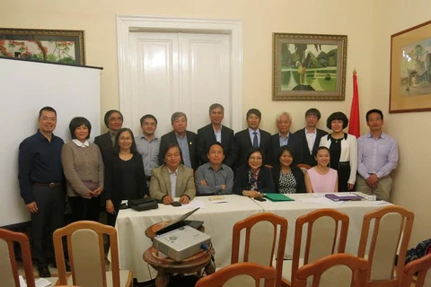 Các thành viên Ban Chấp hành và Ban Kiểm tra của Hội. (Ảnh: Nguyễn Hoàng Linh/Vietnam+)