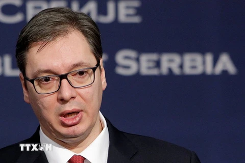 Ông Aleksandar Vucic phát biểu tại cuộc họp báo ở Belgrade ngày 13/2. (Nguồn: EPA/TTXVN)