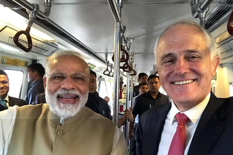 Thủ tướng Ấn Độ Narendra Modi và người đồng cấp Australia Malcolm Turnbull. (Nguồn: Twitter)