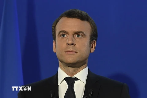 Ông Emmanuel Macron phát biểu sau khi kết quả bầu cử Tổng thống vòng 2 được công bố ở Paris ngày 7/5. (Nguồn: EPA/TTXVN)