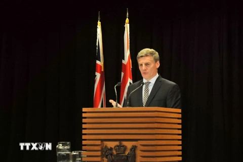 Thủ tướng New Zealand Bill English phát biểu trong cuộc họp báo ở Wellington ngày 24/1. (Nguồn: THX/TTXVN)