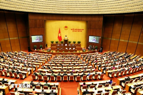 Lễ khai mạc Kỳ họp thứ ba, Quốc hội khoá XIV được tổ chức trọng thể tại Nhà Quốc hội ở Thủ đô Hà Nội. (Ảnh: Nguyễn Dân - TTXVN)