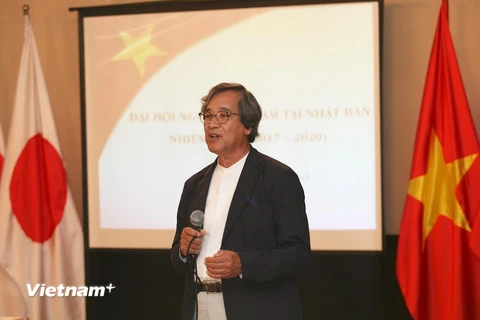 Chủ tịch Hội người Việt Nam tại Nhật Bản Trần Ngọc Phúc phát biểu tại Đại hội. (Ảnh: Thành Hữu/Vietnam+)