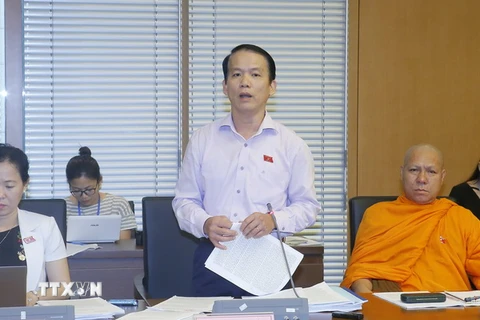 Đại biểu Quốc hội tỉnh Sóc Trăng Hoàng Thanh Tùng phát biểu tại tổ. (Ảnh: Văn Điệp/TTXVN)