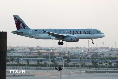 Máy bay của Qatar Airways hạ cánh xuống sân bay quốc tế Hamad ở Doha, Qatar. (Nguồn: AFP/TTXVN)