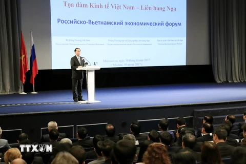 Chủ tịch nước Trần Đại Quang dự và phát biểu tại Lễ khai mạc Tọa đàm Kinh tế Việt-Nga. (Ảnh: Nhan Sáng/TTXVN)